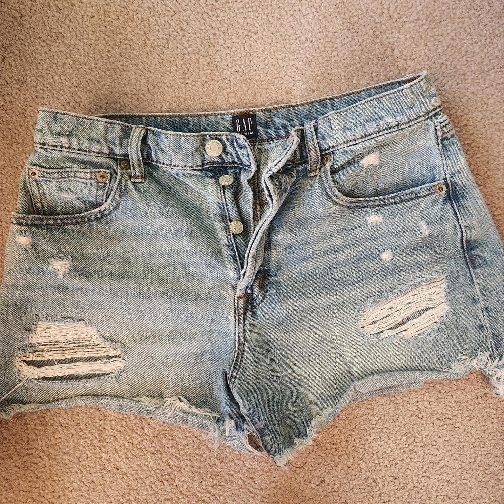 GAP Distressed Light Indigo Denim Shorts, Size 27.